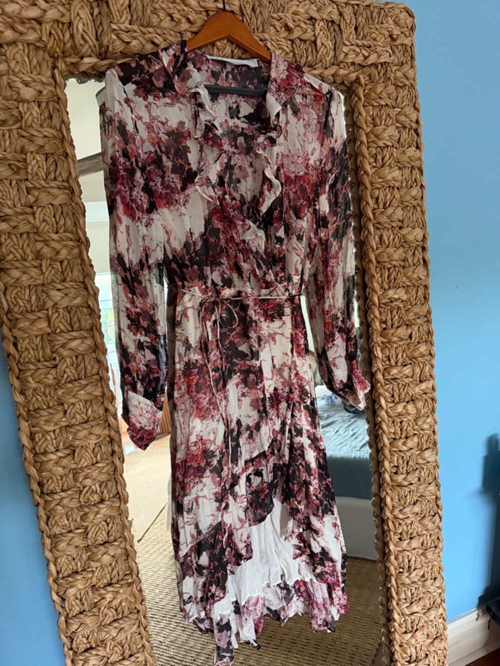 IRO Berry Multi Floral Ruffle Wrap Midi Dress